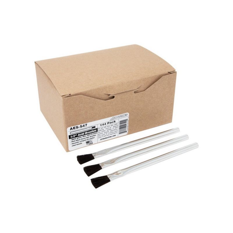 AES Industries™Acid Brush, 6 in OAL, 1/2 in Brush, 100% Pure Black Horse Hair, Electrolytic Tin Handle UN