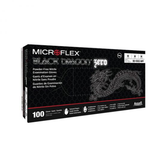 Microflex® Black Dragon® Zero BD-1003-NPF General Purpose Disposable Exam Gloves, Large, Nitrile, Black