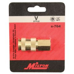 Milton® Highflowpro™ S-764 V-Style Coupler, 1/4 in, FNPT, Brass