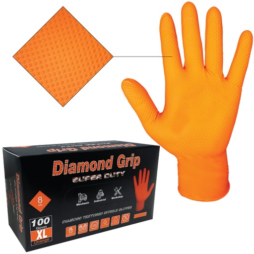 [87286] Diamond Grip Super Duty Gloves X-Large Nitrile Orange 8mil  (100)