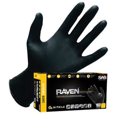 [66518-01] SAS® Raven® Extra Strength Disposable Gloves, Large, Nitrile, Black