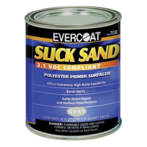 [708] EVERCOAT® SLICK SAND™ 100708 Extra High-Build Polyester Primer Surfacer, 1 qt Round Can, Gray